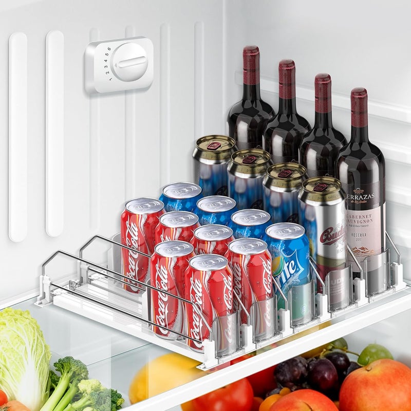 nabobt Drink Organizer for Fridge, Upgraded Drink dispenser for fridge, Automatic Pusher Glide,12oz 16oz - Can Dispenser for Fridge - Holds up to 20 Cans - 5 Rows White - Image 1
